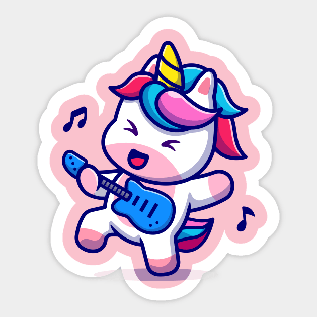 Cute Unicorn Playing Guitar Cartoon Sticker by Catalyst Labs